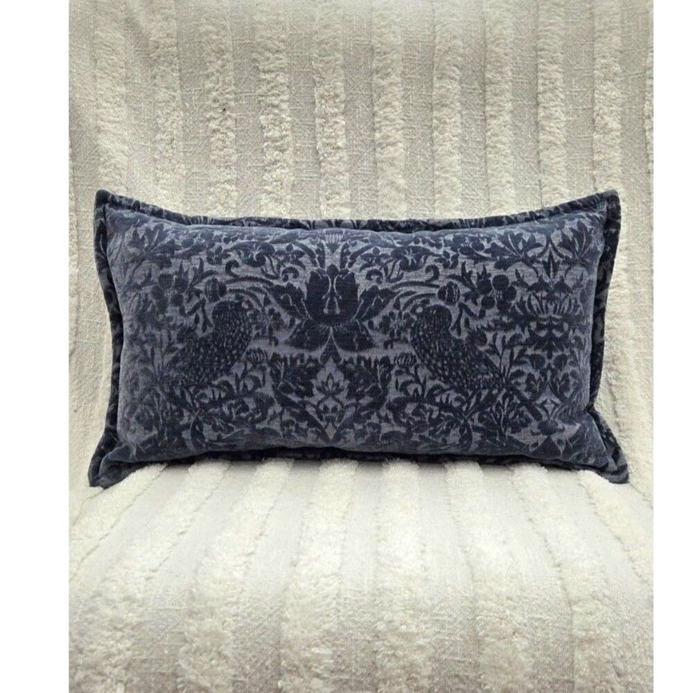 Morris & Co Blue Strawberry Thief Velvet Lumbar Throw Pillow Cover & Insert